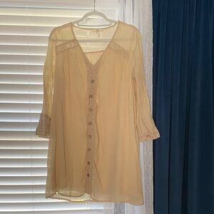 entro Sheer Button-Front Tunic in Light Beige